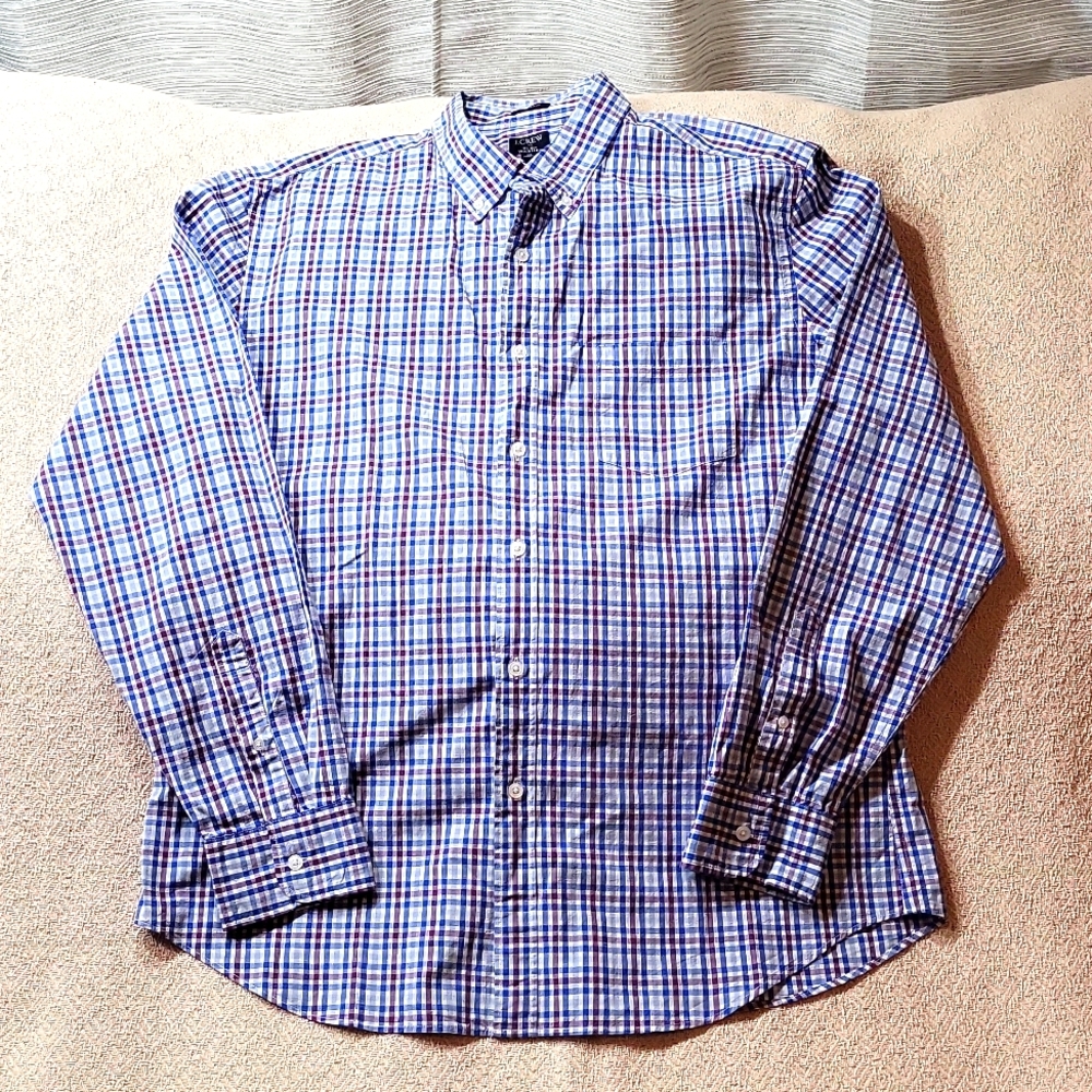 J. Crew Classic Flex Washed Button Down Plaid Dress Shirt - Men's XL